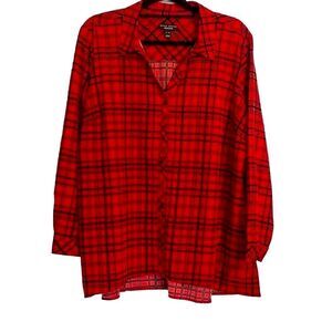 Susan Graver red plaid button up tunic with two on seam pockets size XL Petite